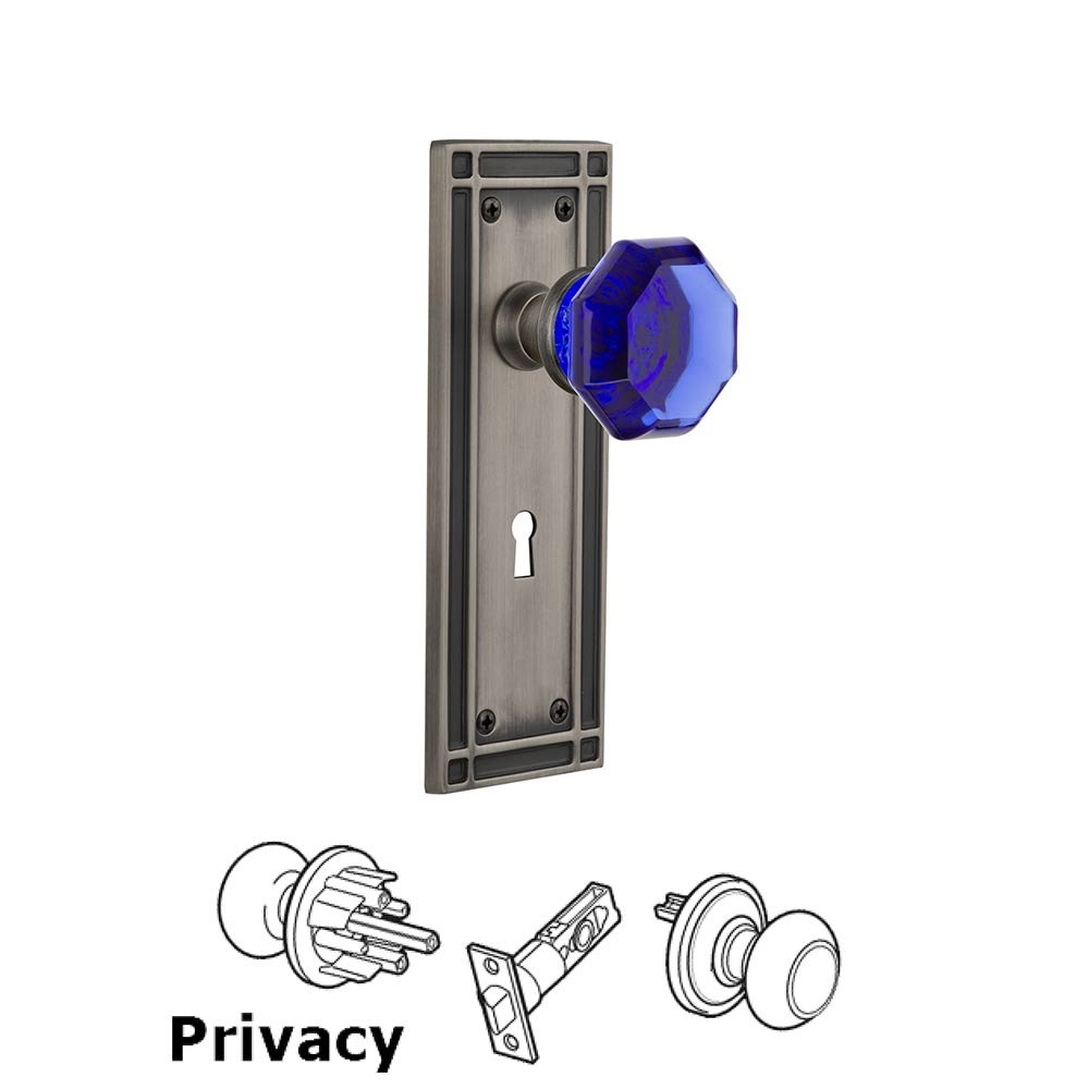 Nostalgic Warehouse - Privacy - Mission Plate with Keyhole Waldorf Cobalt Door Knob in Antique Pewter