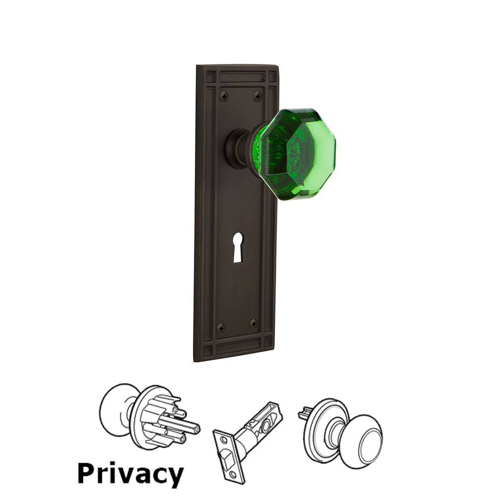 Nostalgic Warehouse - Privacy - Mission Plate with Keyhole Waldorf Emerald Door Knob in Oil-Rubbed Bronze