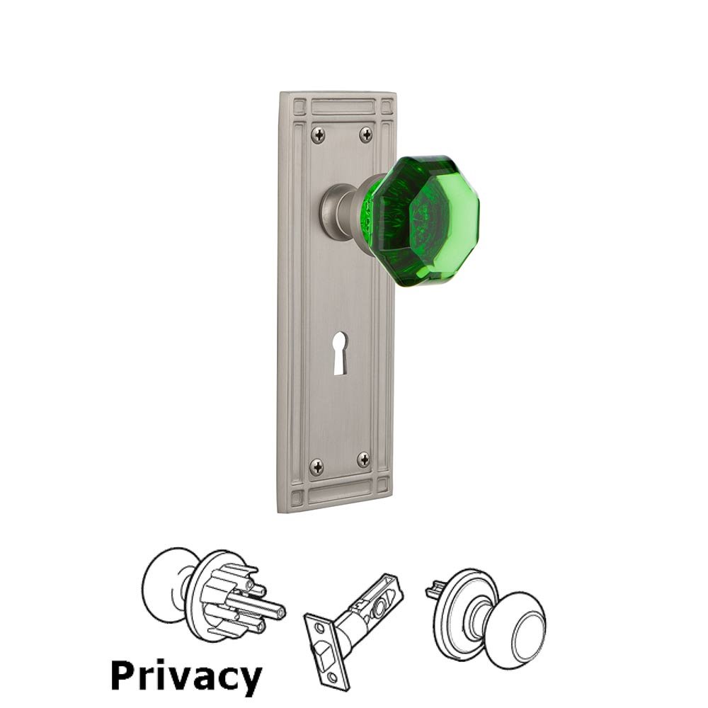 Nostalgic Warehouse - Privacy - Mission Plate with Keyhole Waldorf Emerald Door Knob in Satin Nickel