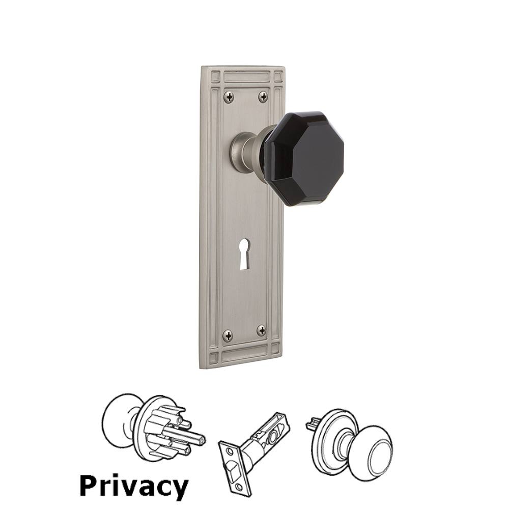 Nostalgic Warehouse - Privacy - Mission Plate with Keyhole Waldorf Black Door Knob in Satin Nickel