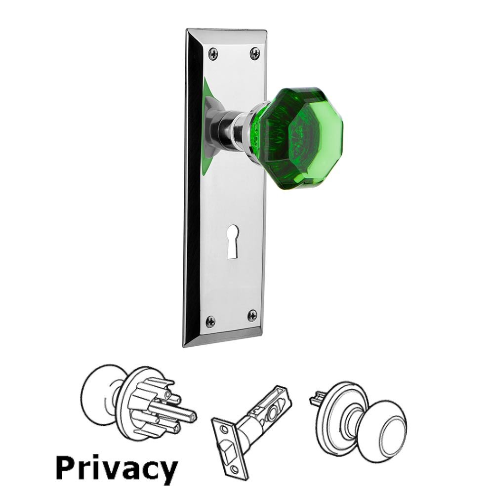 Nostalgic Warehouse - Privacy - New York Plate with Keyhole Waldorf Emerald Door Knob in Bright Chrome