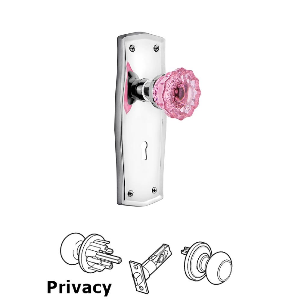 Nostalgic Warehouse - Privacy - Prairie Plate with Keyhole Crystal Pink Glass Door Knob in Bright Chrome