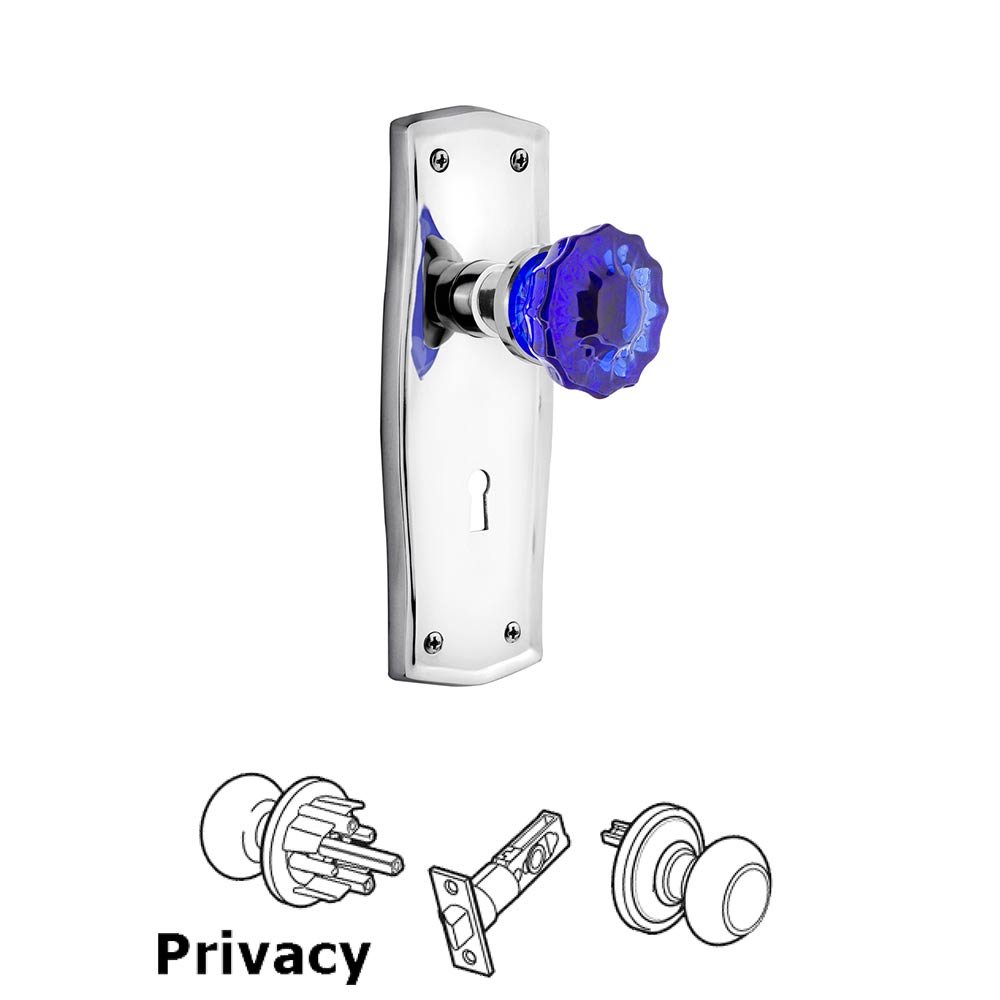 Nostalgic Warehouse - Privacy - Prairie Plate with Keyhole Crystal Cobalt Glass Door Knob in Bright Chrome