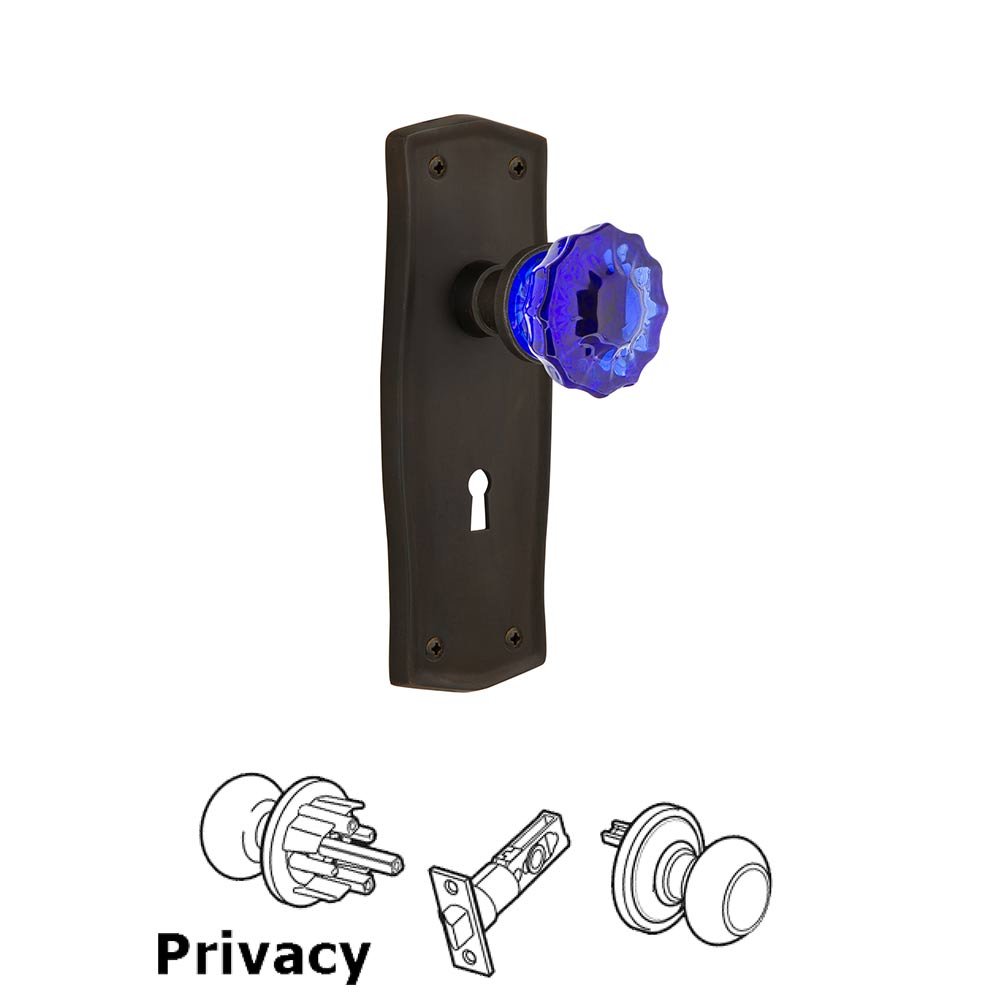 Nostalgic Warehouse - Privacy - Prairie Plate with Keyhole Crystal Cobalt Glass Door Knob in Oil-Rubbed Bronze