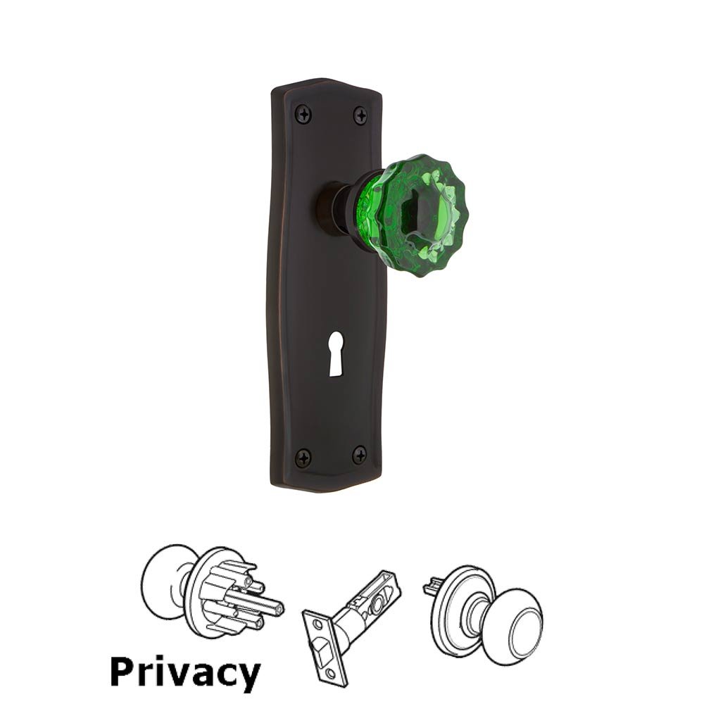 Nostalgic Warehouse - Privacy - Prairie Plate with Keyhole Crystal Emerald Glass Door Knob in Timeless Bronze