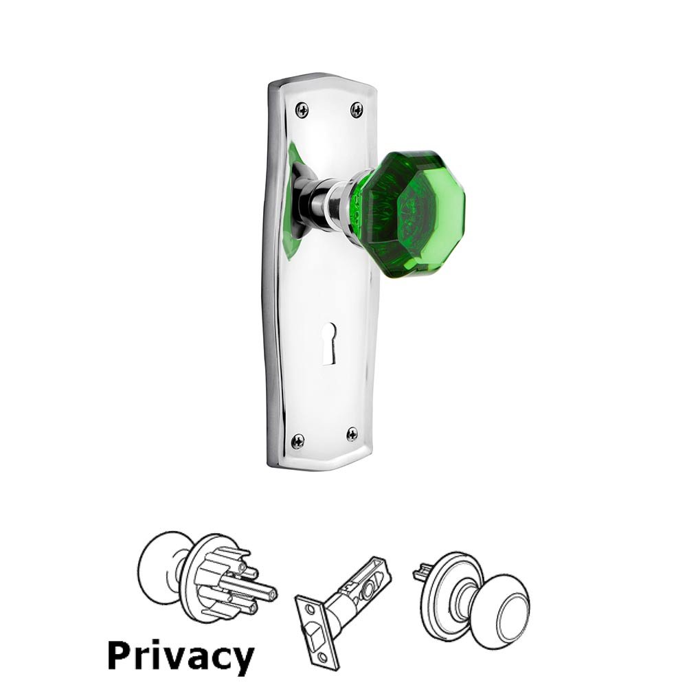 Nostalgic Warehouse - Privacy - Prairie Plate with Keyhole Waldorf Emerald Door Knob in Bright Chrome
