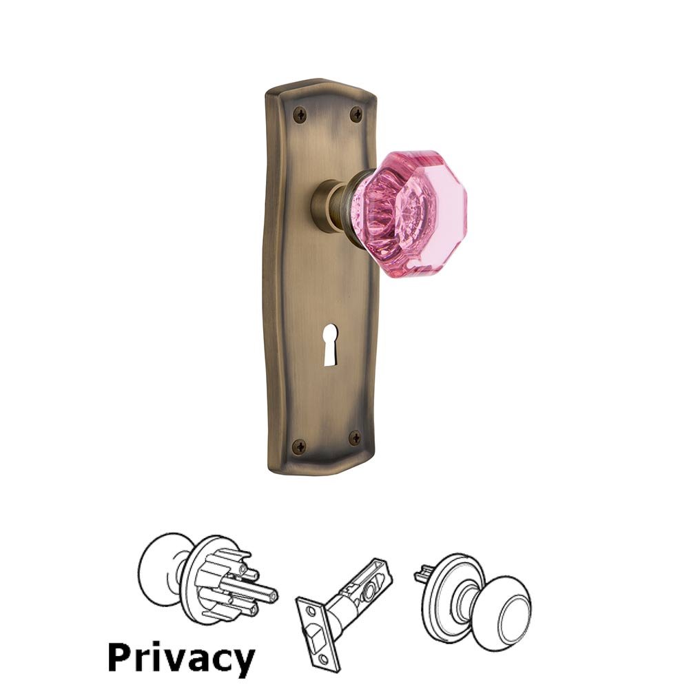 Nostalgic Warehouse - Privacy - Prairie Plate with Keyhole Waldorf Pink Door Knob in Antique Brass