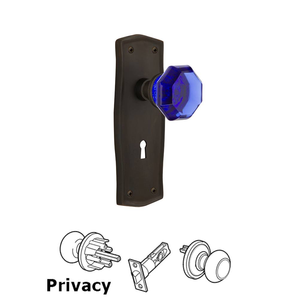 Nostalgic Warehouse - Privacy - Prairie Plate with Keyhole Waldorf Cobalt Door Knob in Oil-Rubbed Bronze