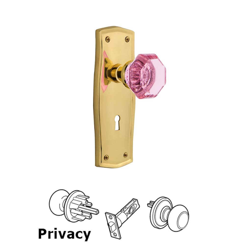 Nostalgic Warehouse - Privacy - Prairie Plate with Keyhole Waldorf Pink Door Knob in Polished Brass