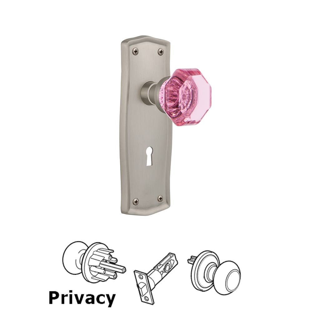 Nostalgic Warehouse - Privacy - Prairie Plate with Keyhole Waldorf Pink Door Knob in Satin Nickel