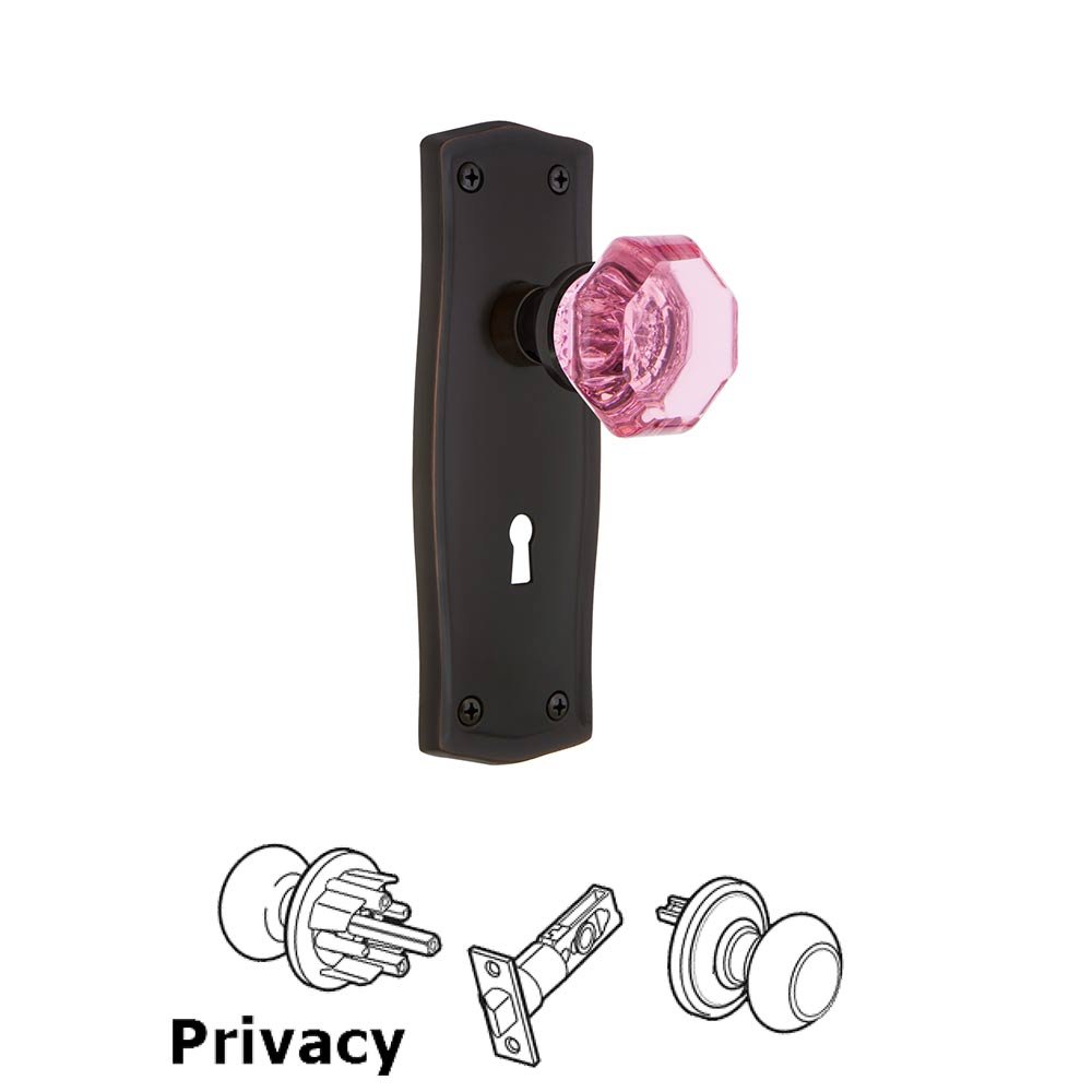 Nostalgic Warehouse - Privacy - Prairie Plate with Keyhole Waldorf Pink Door Knob in Timeless Bronze