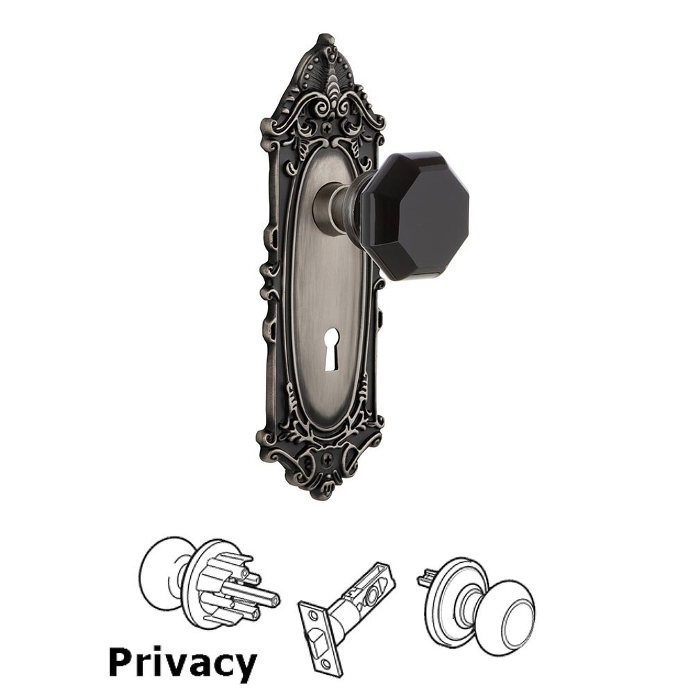 Nostalgic Warehouse - Privacy - Victorian Plate with Keyhole Waldorf Black Door Knob in Antique Pewter