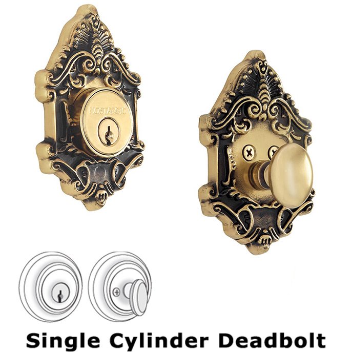 Single Deadbolt - Victorian Deadbolt in Antique Brass