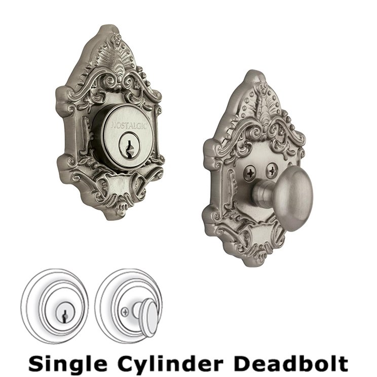 Single Deadbolt - Victorian Deadbolt in Satin Nickel
