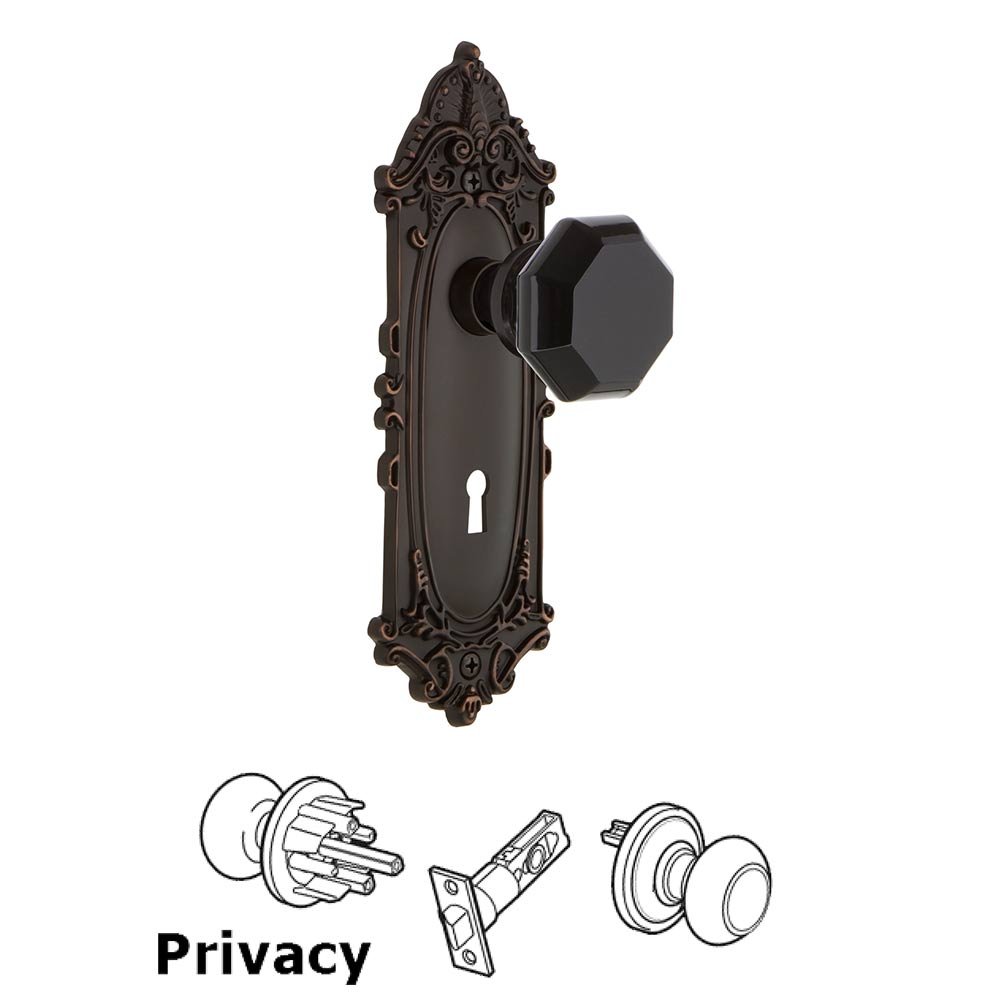 Nostalgic Warehouse - Privacy - Victorian Plate with Keyhole Waldorf Black Door Knob in Timeless Bronze