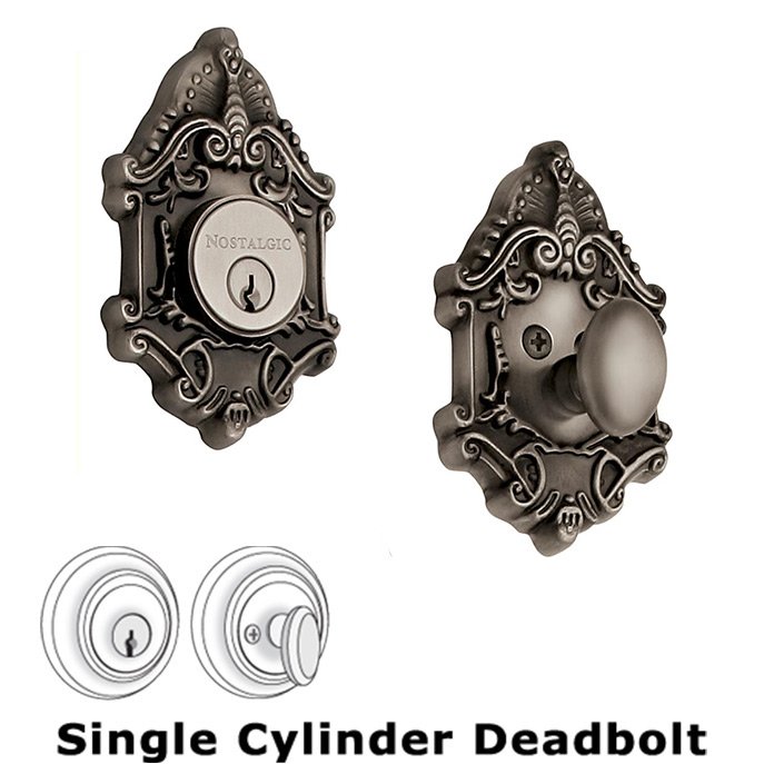 Single Deadbolt - Victorian Deadbolt (Keyed Alike) in Antique Pewter