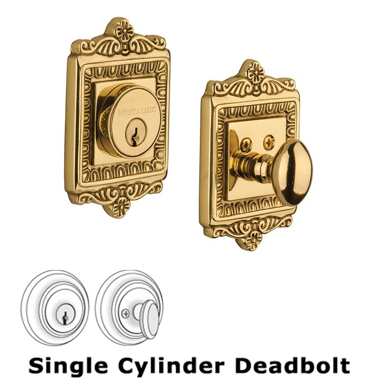 Single Deadbolt - Egg and Dart Deadbolt in Polished Brass