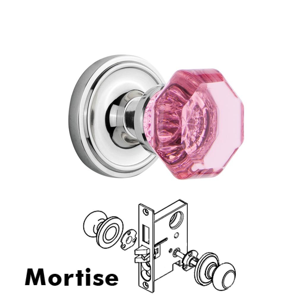Nostalgic Warehouse - Mortise - Classic Rose Waldorf Pink Door Knob in Bright Chrome