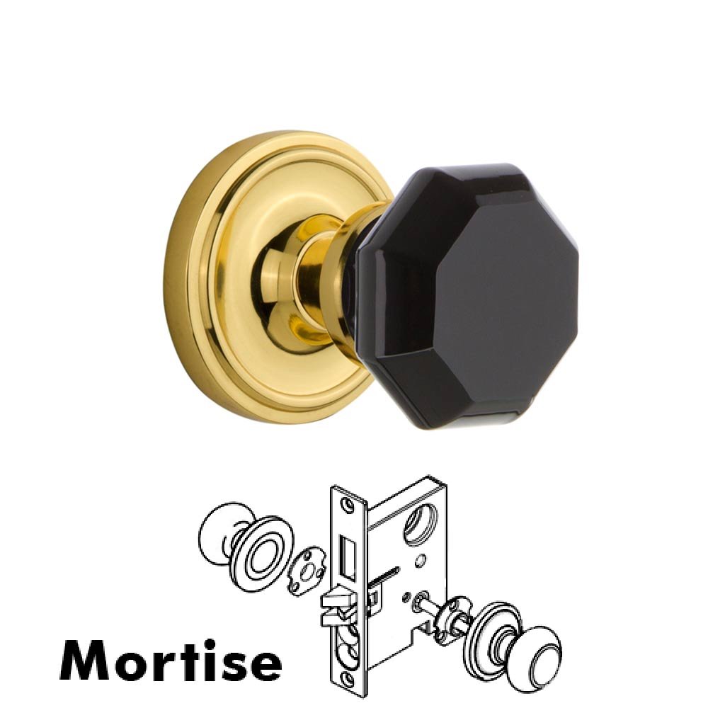 Nostalgic Warehouse - Mortise - Classic Rose Waldorf Black Door Knob in Polished Brass
