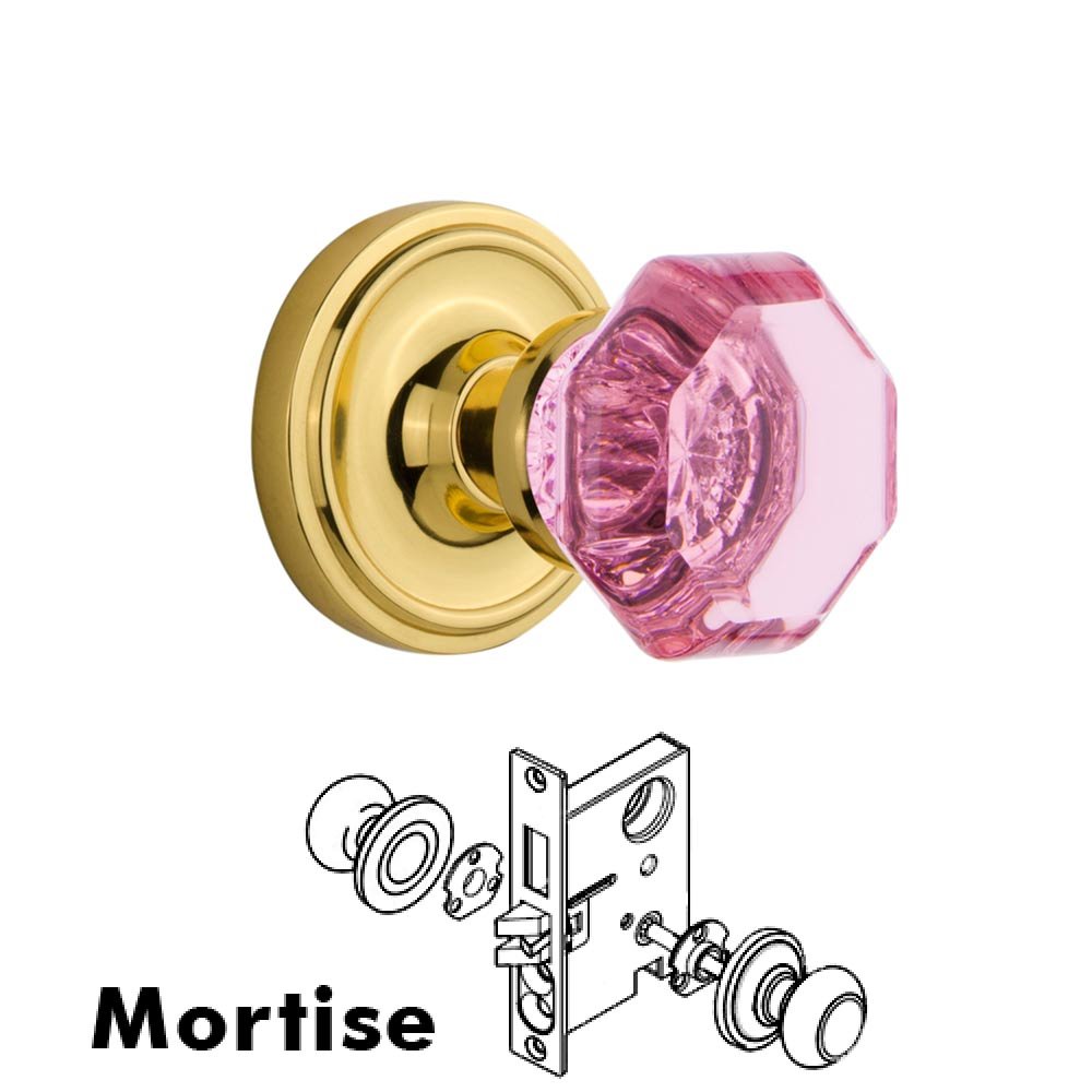 Nostalgic Warehouse - Mortise - Classic Rose Waldorf Pink Door Knob in Unlaquered Brass