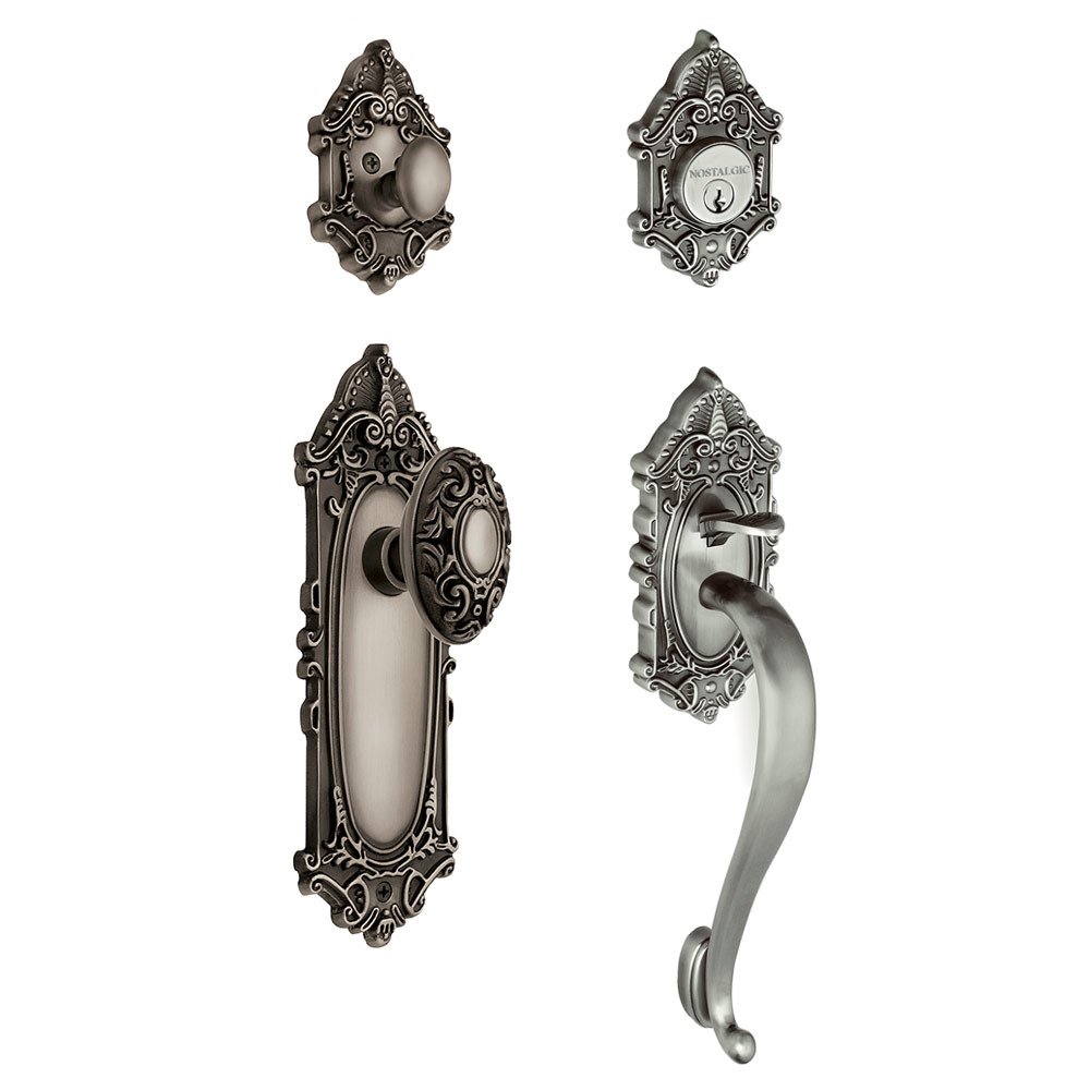 Handleset - Victorian with "S" Grip and Victorian Knob in Antique Pewter