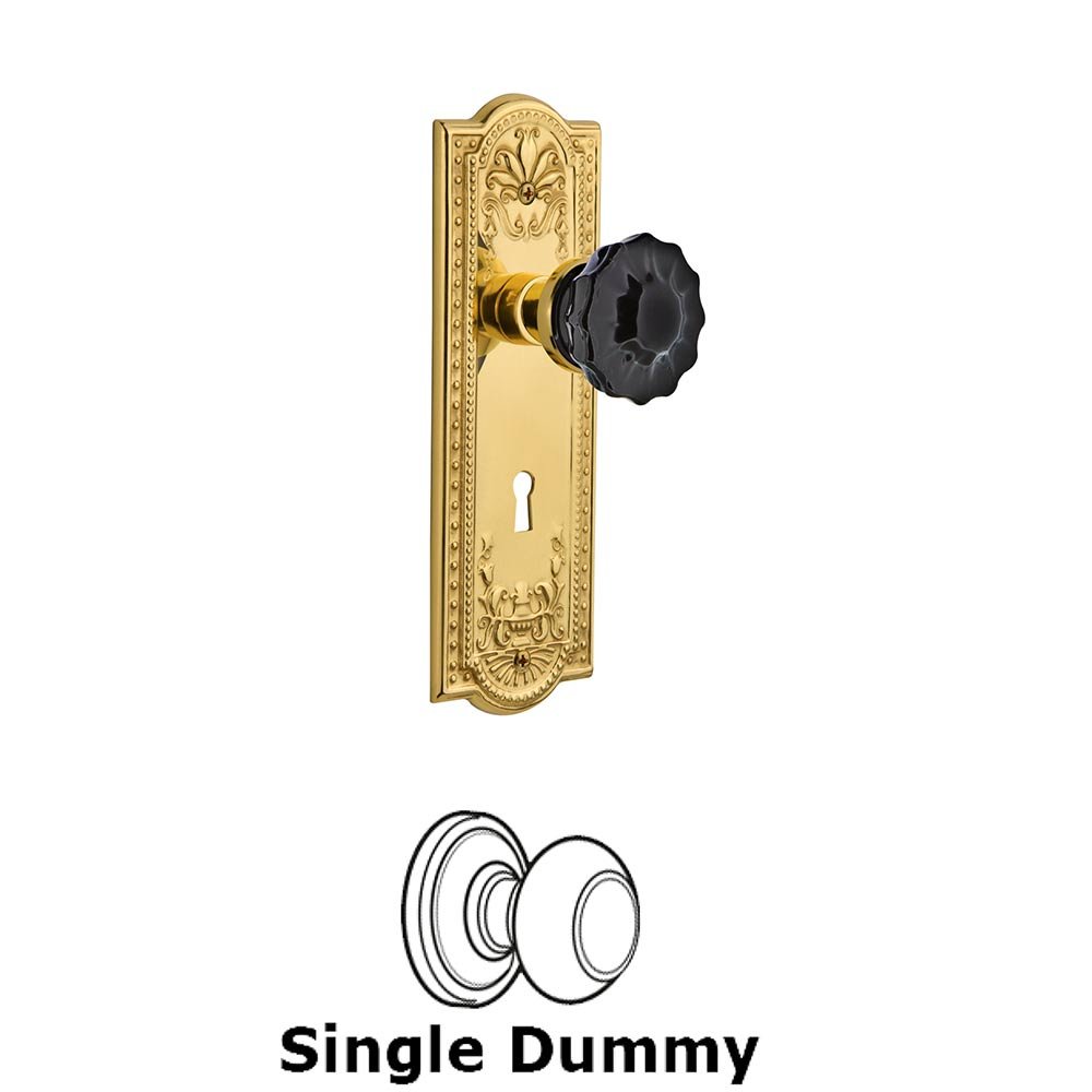 Nostalgic Warehouse - Single Dummy - Meadows Plate with Keyhole Crystal Black Glass Door Knob in Polished Brass