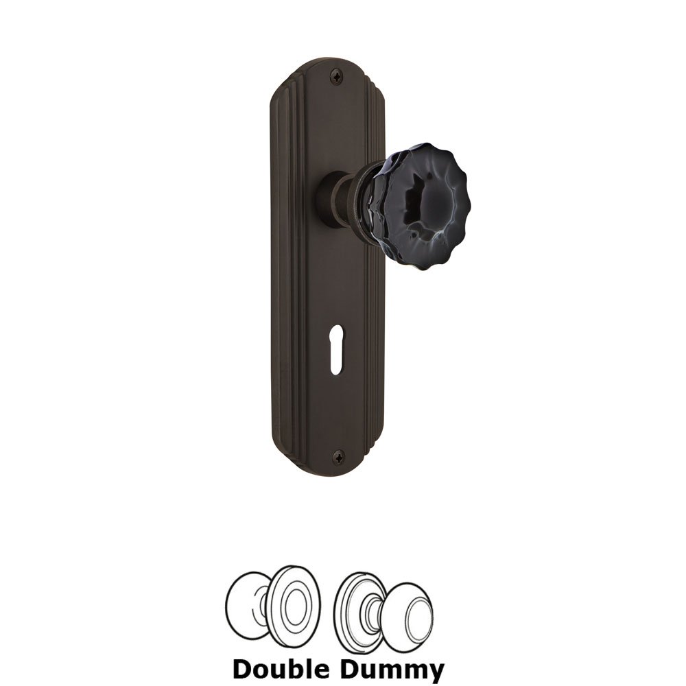 Nostalgic Warehouse - Double Dummy - Deco Plate with Keyhole Crystal Black Glass Door Knob in Oil-Rubbed Bronze