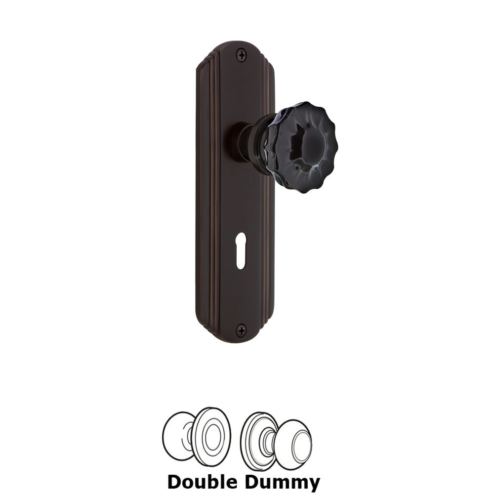 Nostalgic Warehouse - Double Dummy - Deco Plate with Keyhole Crystal Black Glass Door Knob in Timeless Bronze