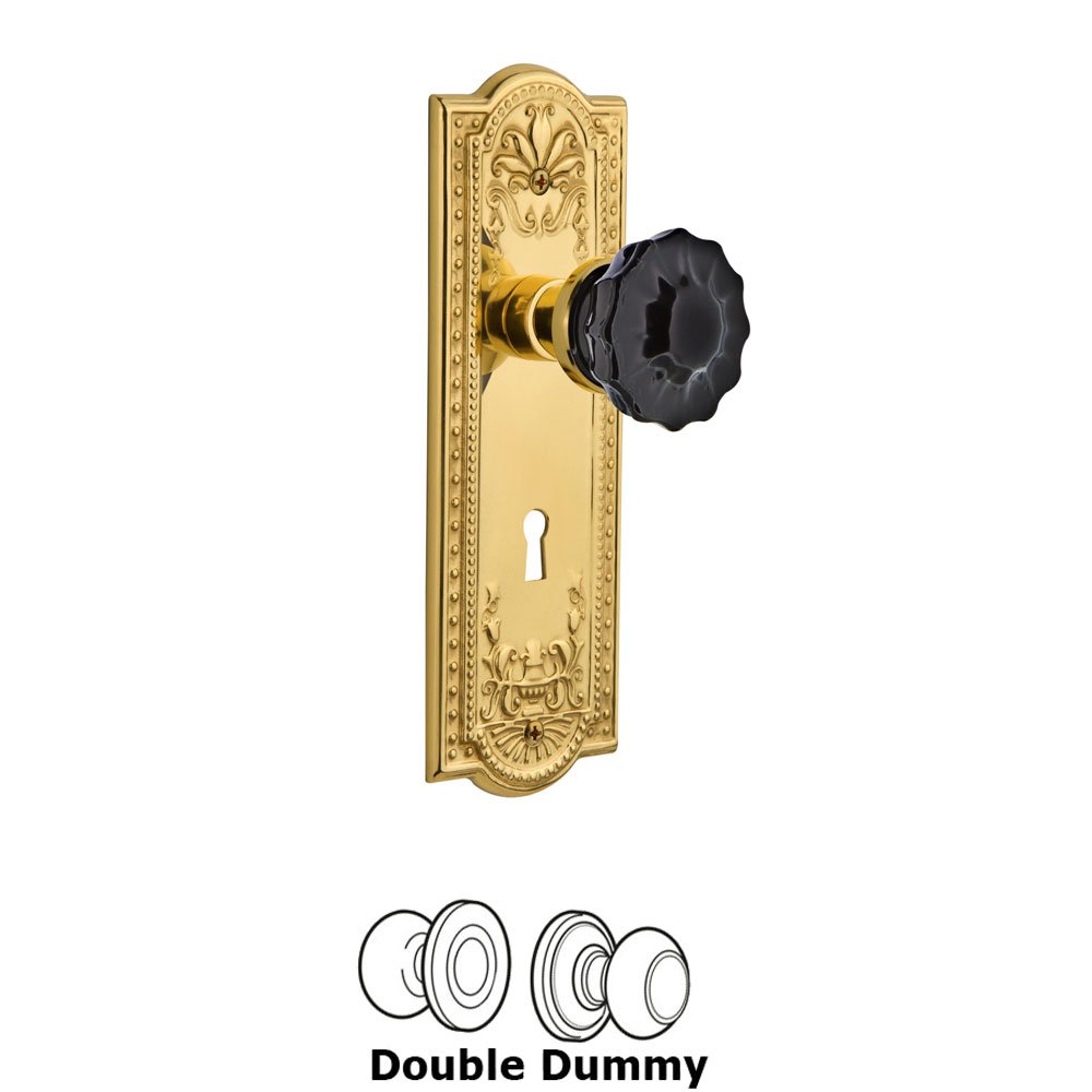 Nostalgic Warehouse - Double Dummy - Meadows Plate with Keyhole Crystal Black Glass Door Knob in Unlaquered Brass