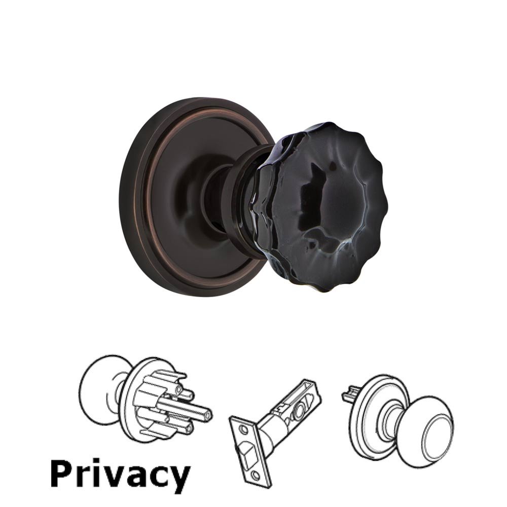 Nostalgic Warehouse - Privacy - Classic Rose Crystal Black Glass Door Knob in Timeless Bronze