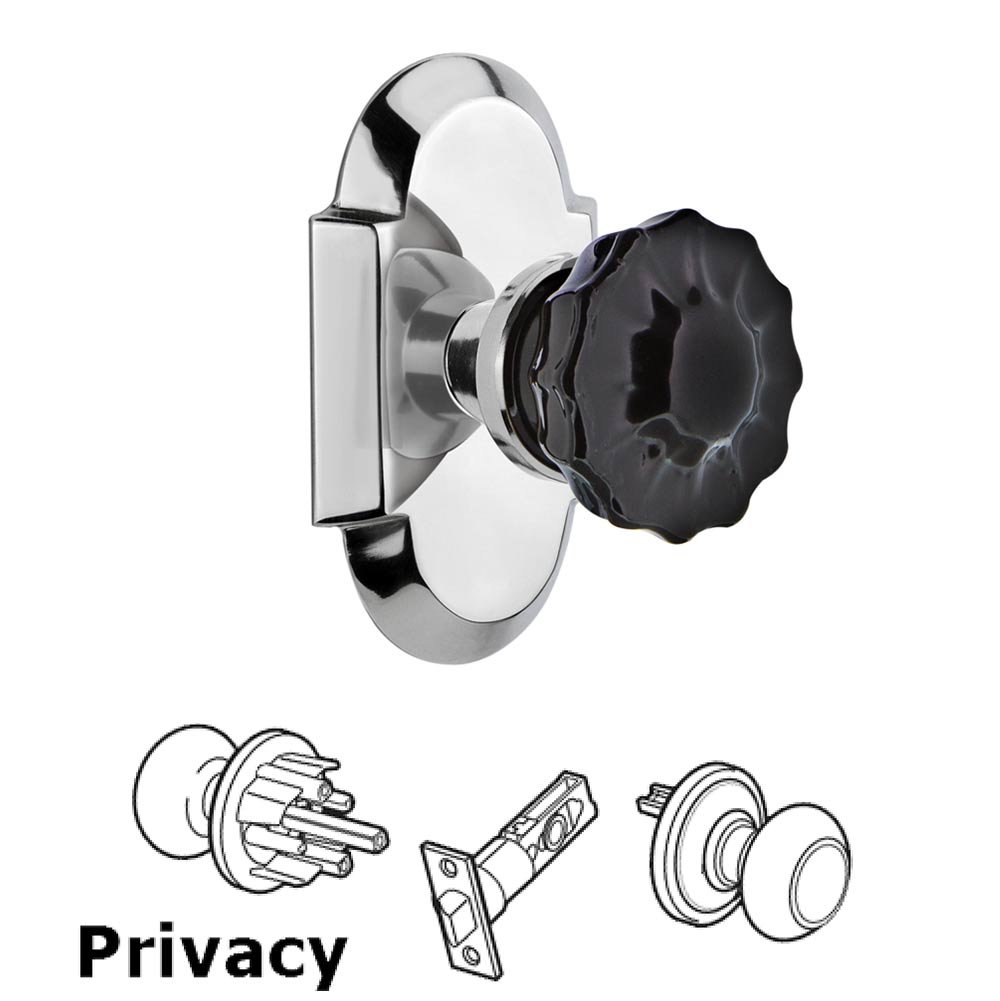Nostalgic Warehouse - Privacy - Cottage Plate Crystal Black Glass Door Knob in Bright Chrome