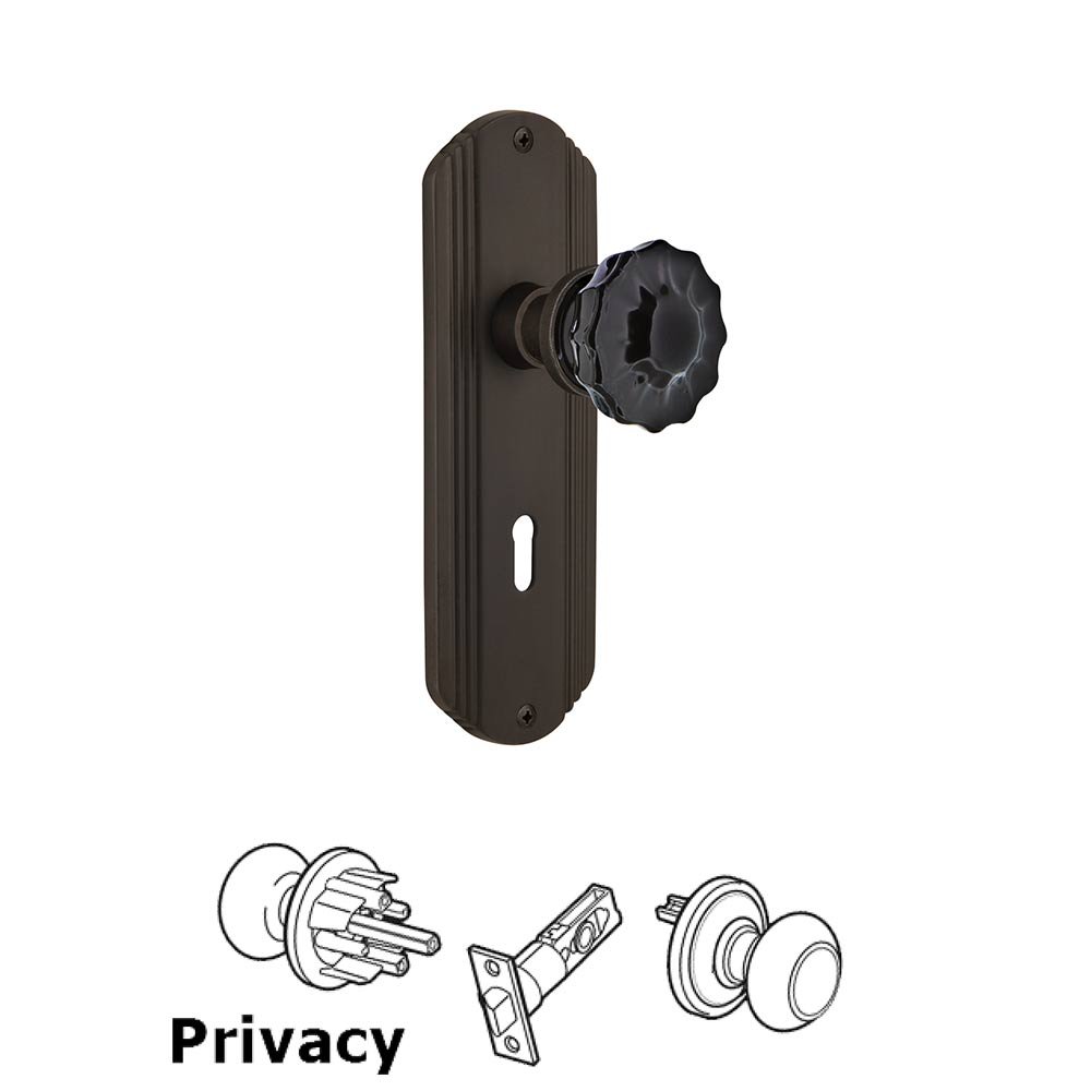 Nostalgic Warehouse - Privacy - Deco Plate with Keyhole Crystal Black Glass Door Knob in Oil-Rubbed Bronze