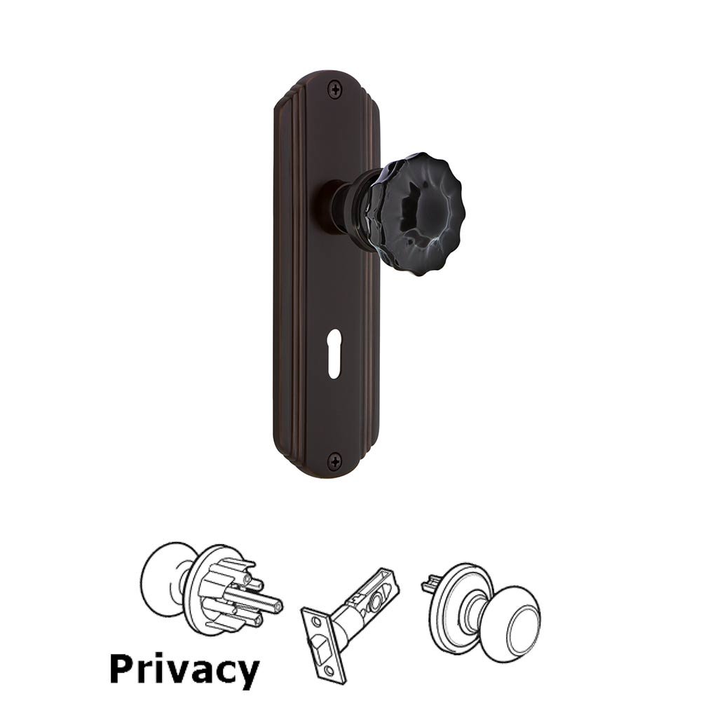 Nostalgic Warehouse - Privacy - Deco Plate with Keyhole Crystal Black Glass Door Knob in Timeless Bronze