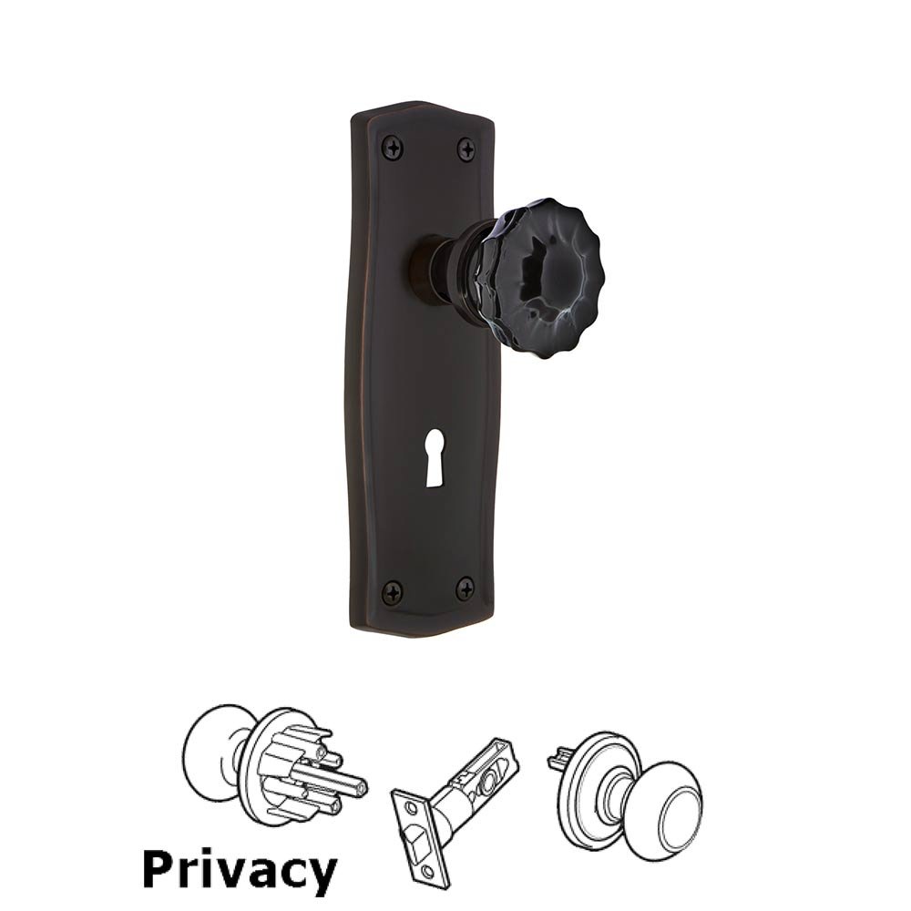 Nostalgic Warehouse - Privacy - Prairie Plate with Keyhole Crystal Black Glass Door Knob in Timeless Bronze