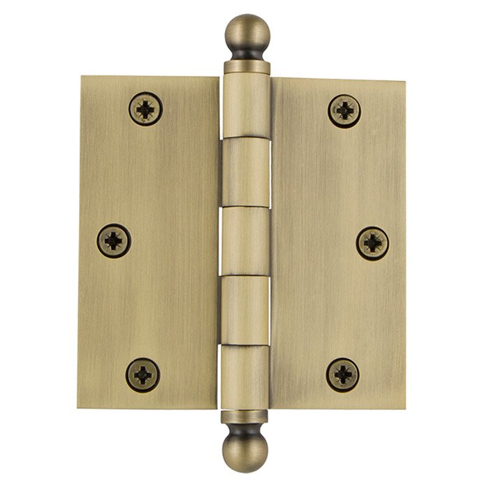 3 1/2" Ball Tip Residential Hinge with Square Corners in Antique Brass (Sold Individually)