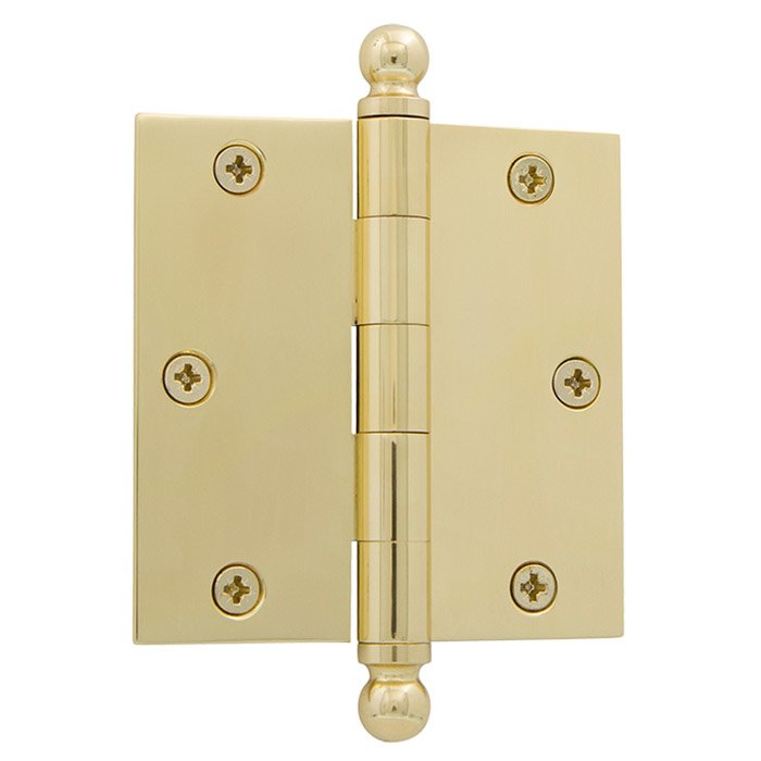 3 1/2" Ball Tip Residential Hinge with Square Corners in Polished Brass (Sold Individually)