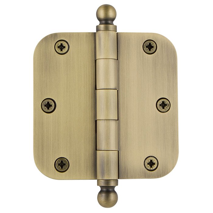 3 1/2" Ball Tip Residential Hinge with 5/8" Radius Corners in Antique Brass (Sold Individually)