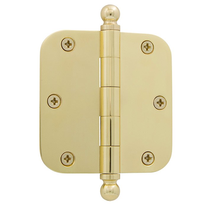 3 1/2" Ball Tip Residential Hinge with 5/8" Radius Corners in Polished Brass (Sold Individually)