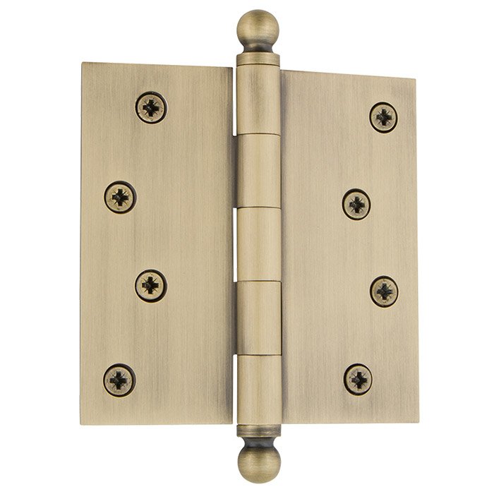 4" Ball Tip Residential Hinge with Square Corners in Antique Brass (Sold Individually)