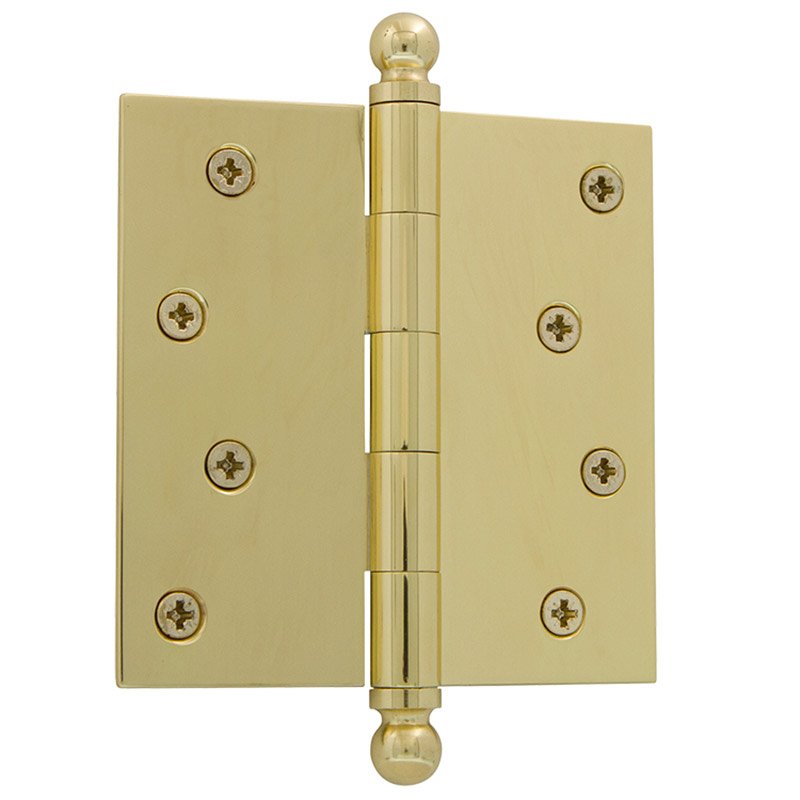 4" Ball Tip Residential Hinge with Square Corners in Polished Brass (Sold Individually)