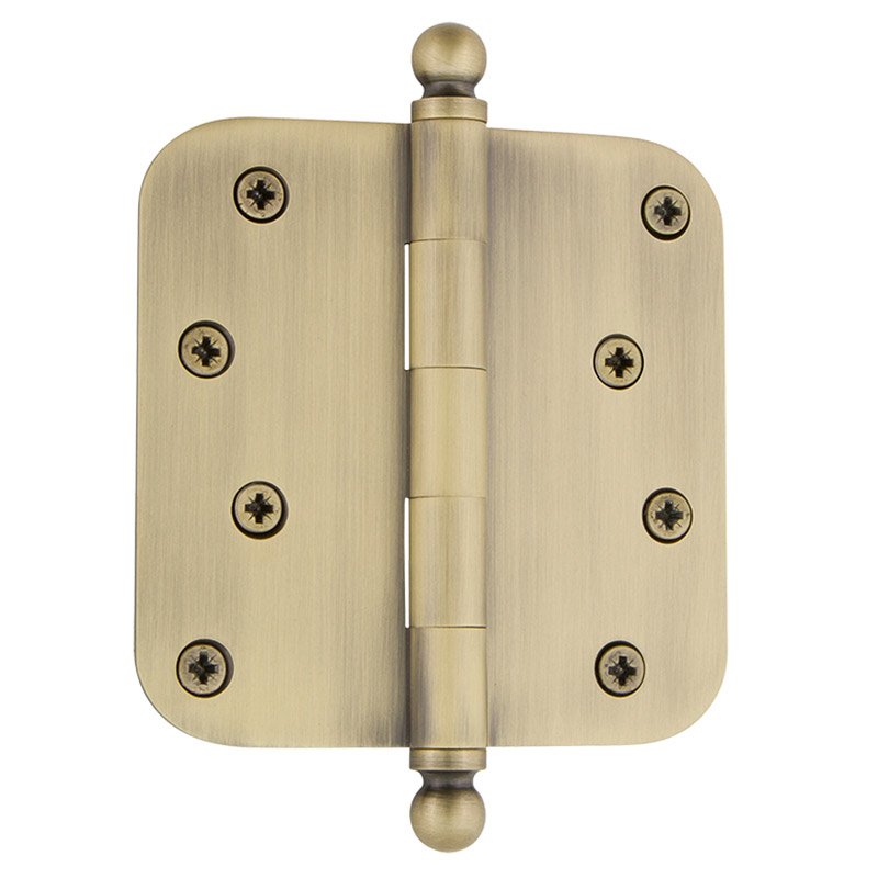 4" Ball Tip Residential Hinge with 5/8" Radius Corners in Antique Brass (Sold Individually)
