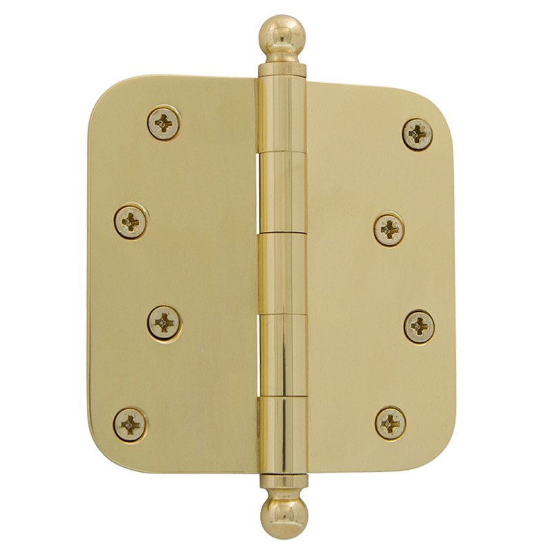 4" Ball Tip Residential Hinge with 5/8" Radius Corners in Polished Brass (Sold Individually)