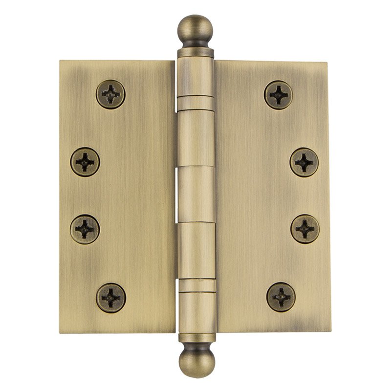 4" Ball Tip Heavy Duty Hinge with Square Corners in Antique Brass (Sold Individually)