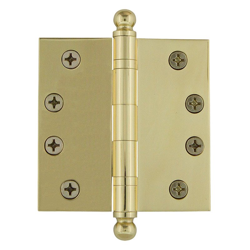 4" Ball Tip Heavy Duty Hinge with Square Corners in Polished Brass (Sold Individually)