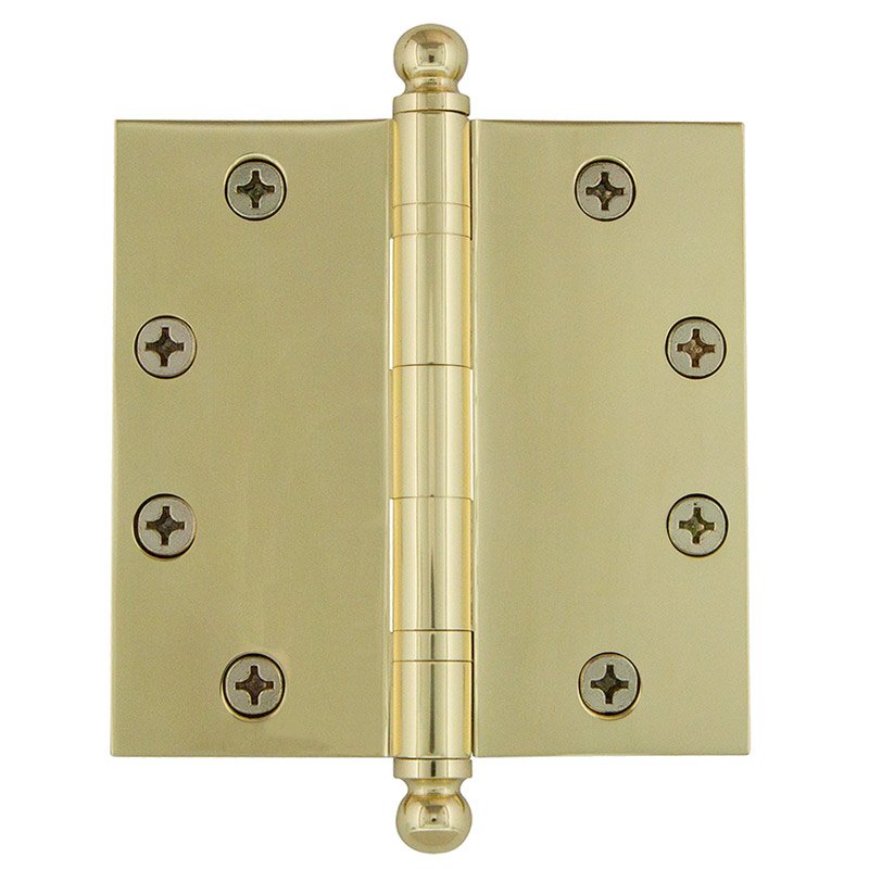 4 1/2" Ball Tip Heavy Duty Hinge with Square Corners in Polished Brass (Sold Individually)