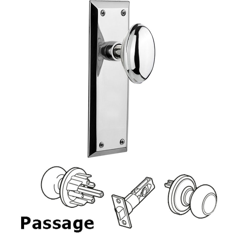 Passage New York Plate with Homestead Door Knob in Bright Chrome