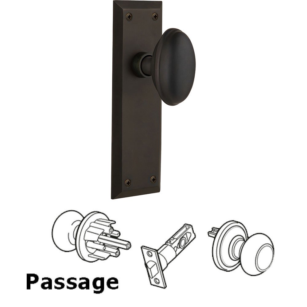 Passage Knob - New York Plate with Homestead Door Knob in Oil-rubbed Bronze