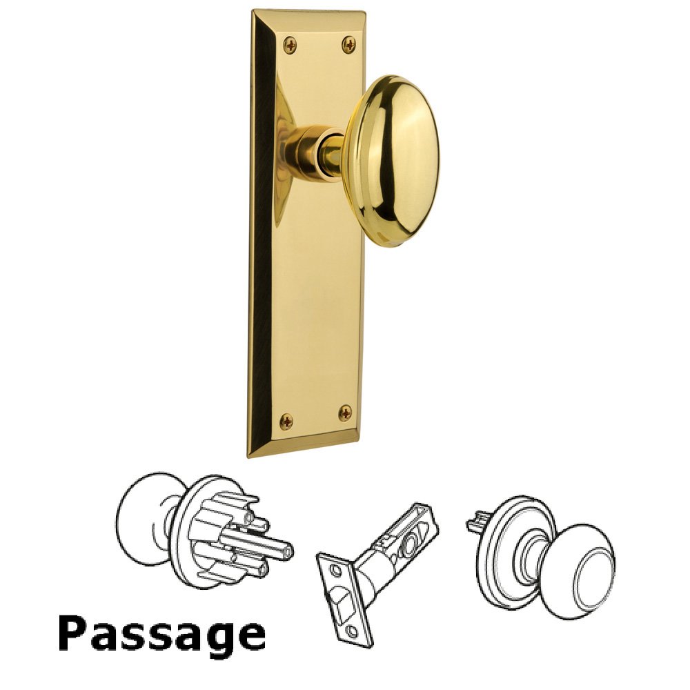 Passage New York Plate with Homestead Door Knob in Polished Brass