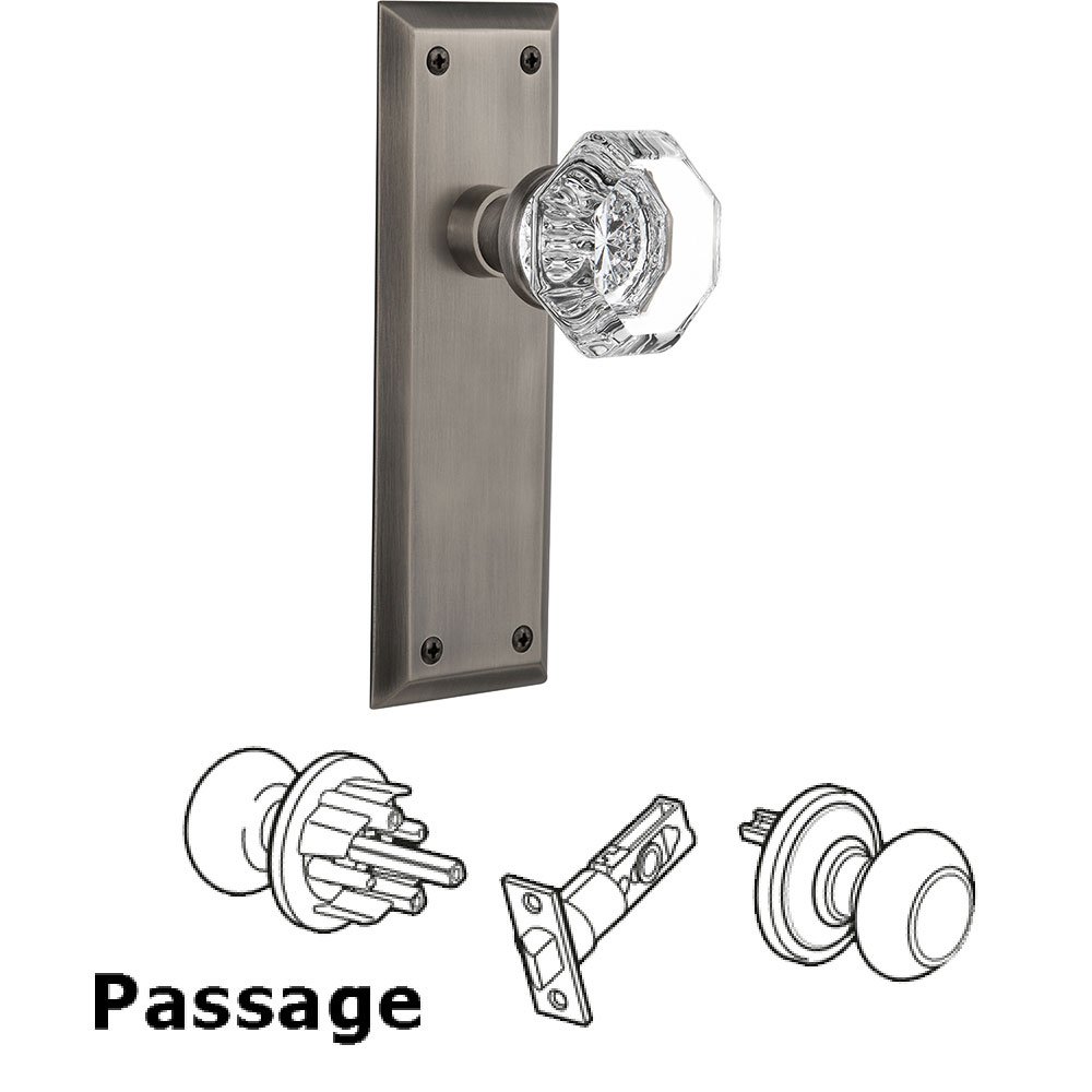 Passage New York Plate with Waldorf Door Knob in Antique Pewter