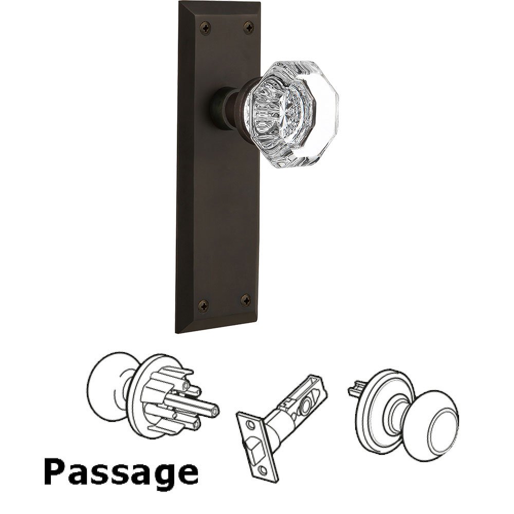 Passage Knob - New York Plate with Waldorf Crystal Door Knob in Oil-rubbed Bronze